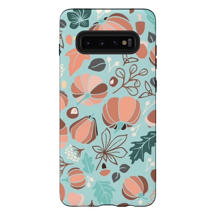 Galaxy S10 plus StrongFit Fall Fruits in Mint and Orange by Paula Ohreen
