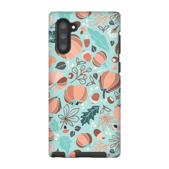 Galaxy Note 10 StrongFit Fall Fruits in Mint and Orange by Paula Ohreen