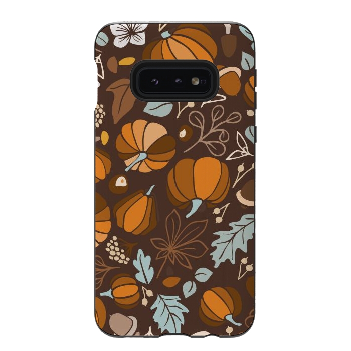 Galaxy S10e StrongFit Fall Fruits in Brown and Mustard by Paula Ohreen
