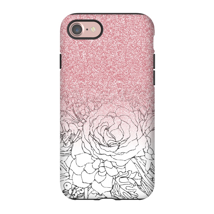 iPhone 7 StrongFit Elegant Floral Doodles Pink Gradient Glitter Image by InovArts