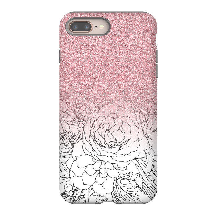 iPhone 7 plus StrongFit Elegant Floral Doodles Pink Gradient Glitter Image by InovArts