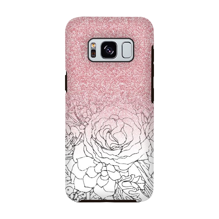 Galaxy S8 StrongFit Elegant Floral Doodles Pink Gradient Glitter Image by InovArts