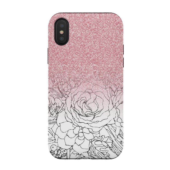 iPhone Xs / X StrongFit Elegant Floral Doodles Pink Gradient Glitter Image by InovArts