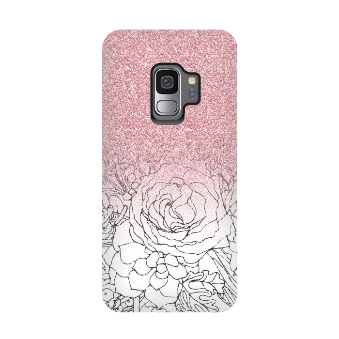 Galaxy S9 StrongFit Elegant Floral Doodles Pink Gradient Glitter Image by InovArts