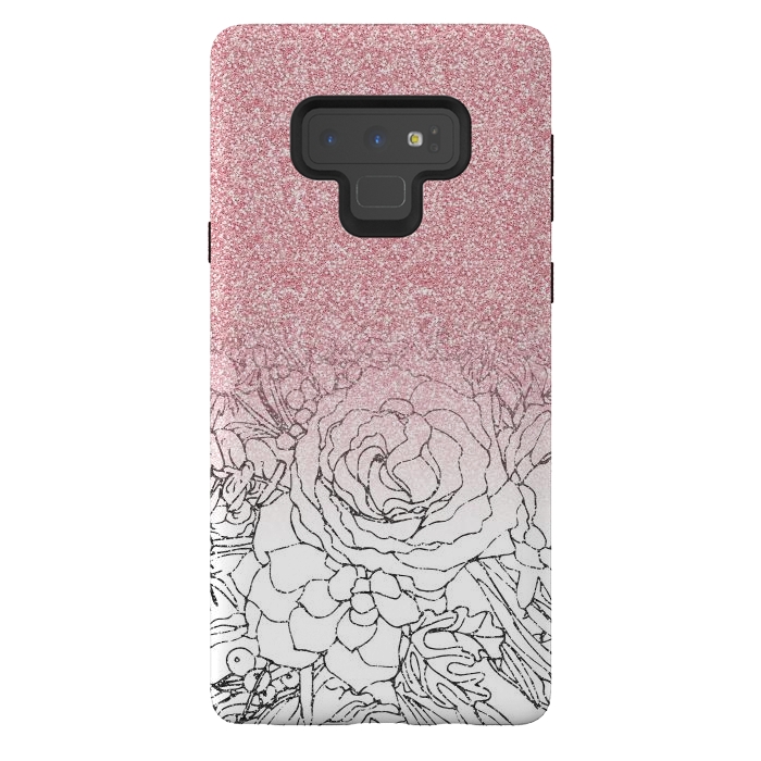 Galaxy Note 9 StrongFit Elegant Floral Doodles Pink Gradient Glitter Image by InovArts