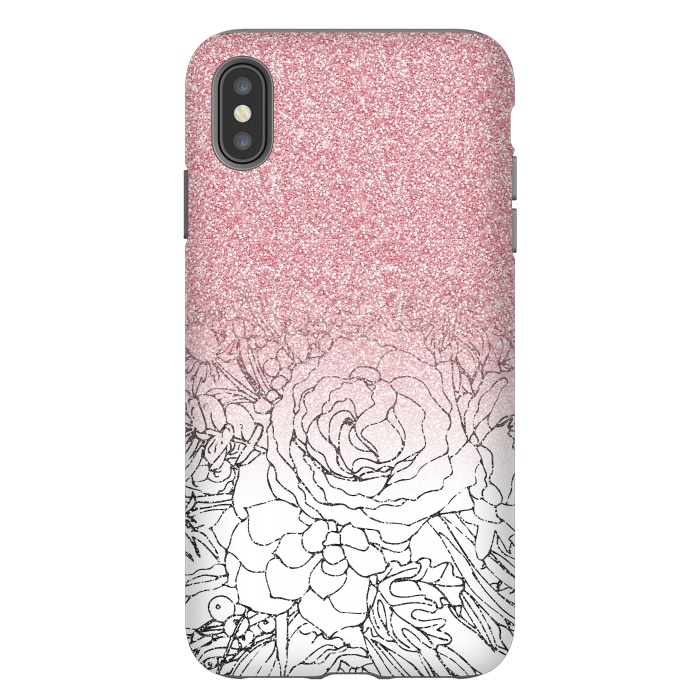 iPhone Xs Max StrongFit Elegant Floral Doodles Pink Gradient Glitter Image by InovArts