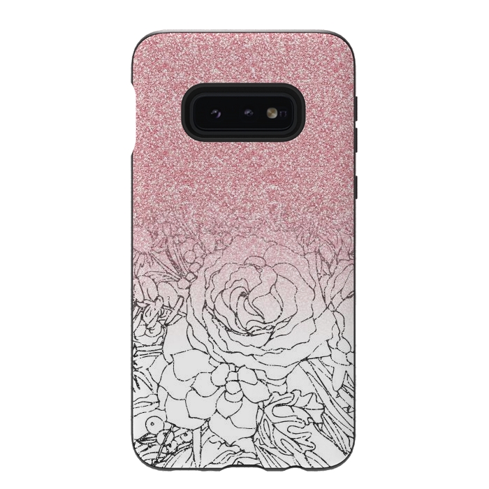 Galaxy S10e StrongFit Elegant Floral Doodles Pink Gradient Glitter Image by InovArts