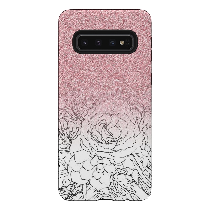 Galaxy S10 StrongFit Elegant Floral Doodles Pink Gradient Glitter Image by InovArts