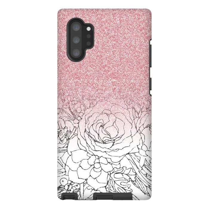 Galaxy Note 10 plus StrongFit Elegant Floral Doodles Pink Gradient Glitter Image by InovArts