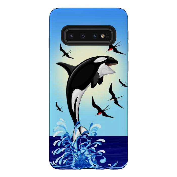 Galaxy S10 StrongFit Orca Killer Whale jumping out of Ocean by BluedarkArt