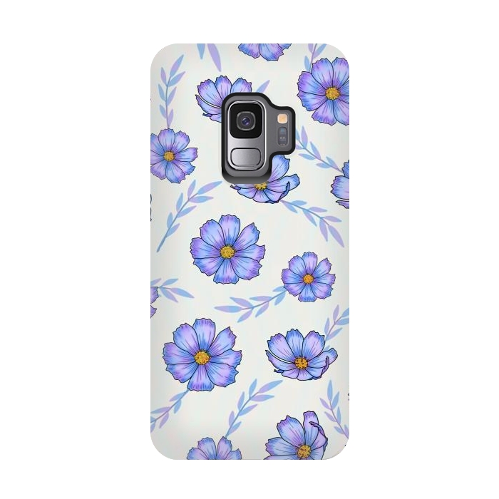 Galaxy S9 StrongFit Purple blue flowers by Jms