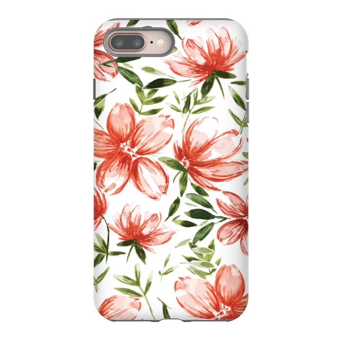 iPhone 7 plus StrongFit Red Watercolor Flowers by Bledi