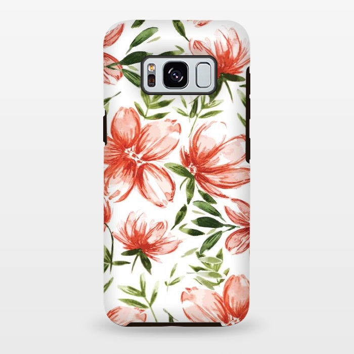 Galaxy S8 plus StrongFit Red Watercolor Flowers by Bledi