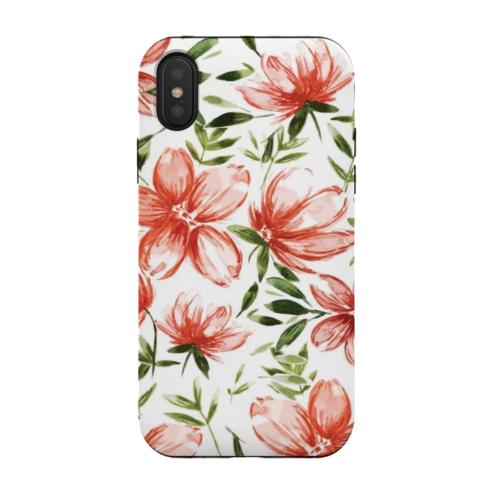iPhone Xs / X StrongFit Red Watercolor Flowers by Bledi