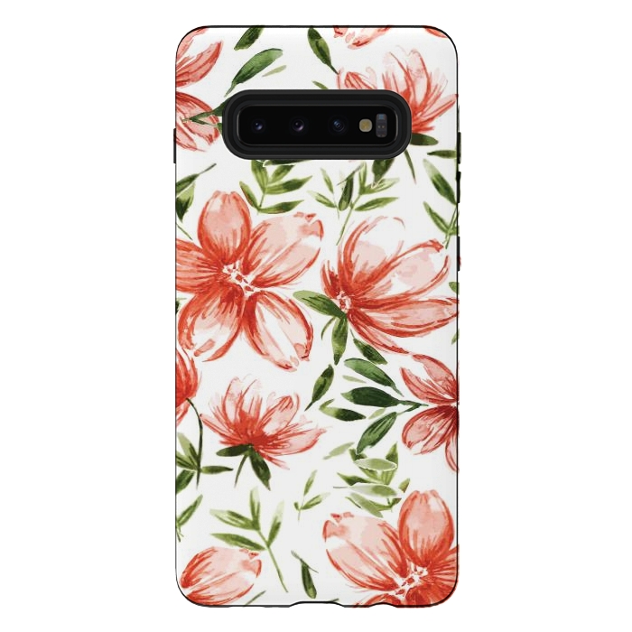 Galaxy S10 plus StrongFit Red Watercolor Flowers by Bledi