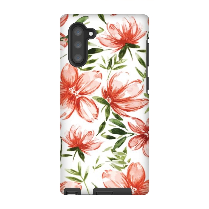Galaxy Note 10 StrongFit Red Watercolor Flowers by Bledi