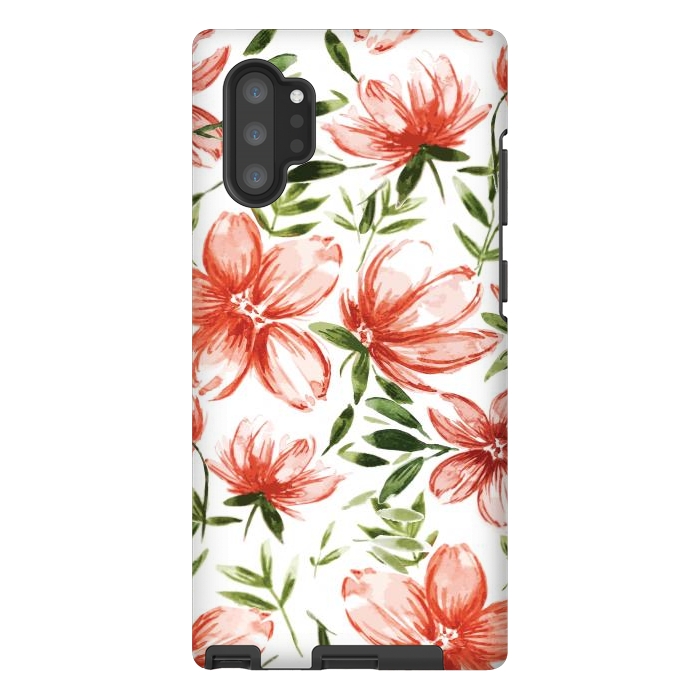 Galaxy Note 10 plus StrongFit Red Watercolor Flowers by Bledi