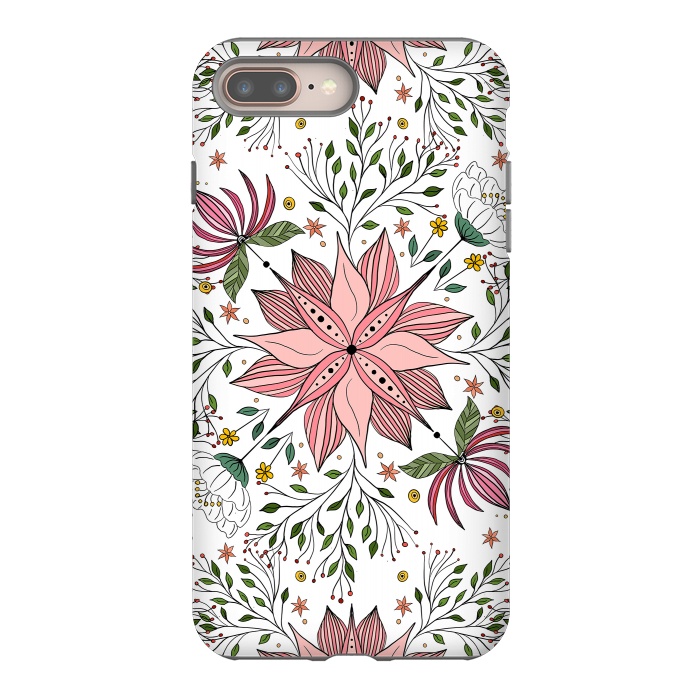 iPhone 7 plus StrongFit Cute Vintage Pink Floral Doodles Tile Art by InovArts