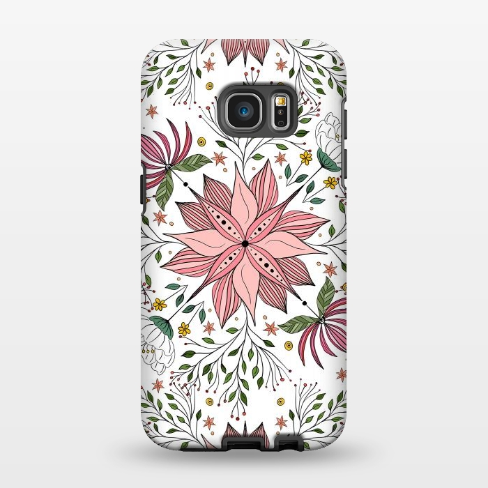 Galaxy S7 EDGE StrongFit Cute Vintage Pink Floral Doodles Tile Art by InovArts
