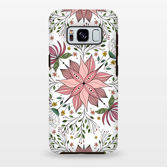 Galaxy S8 plus StrongFit Cute Vintage Pink Floral Doodles Tile Art by InovArts