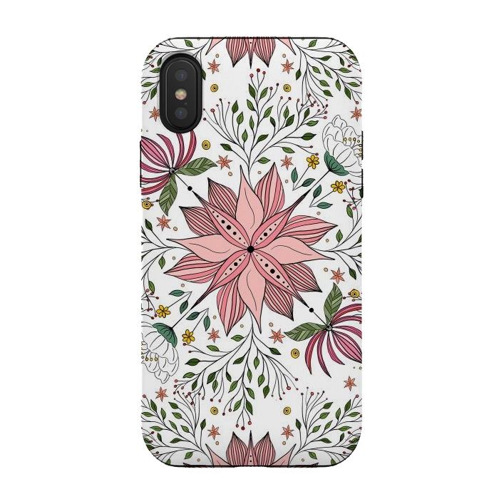 iPhone Xs / X StrongFit Cute Vintage Pink Floral Doodles Tile Art by InovArts