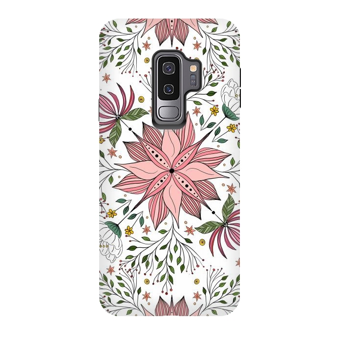 Galaxy S9 plus StrongFit Cute Vintage Pink Floral Doodles Tile Art by InovArts