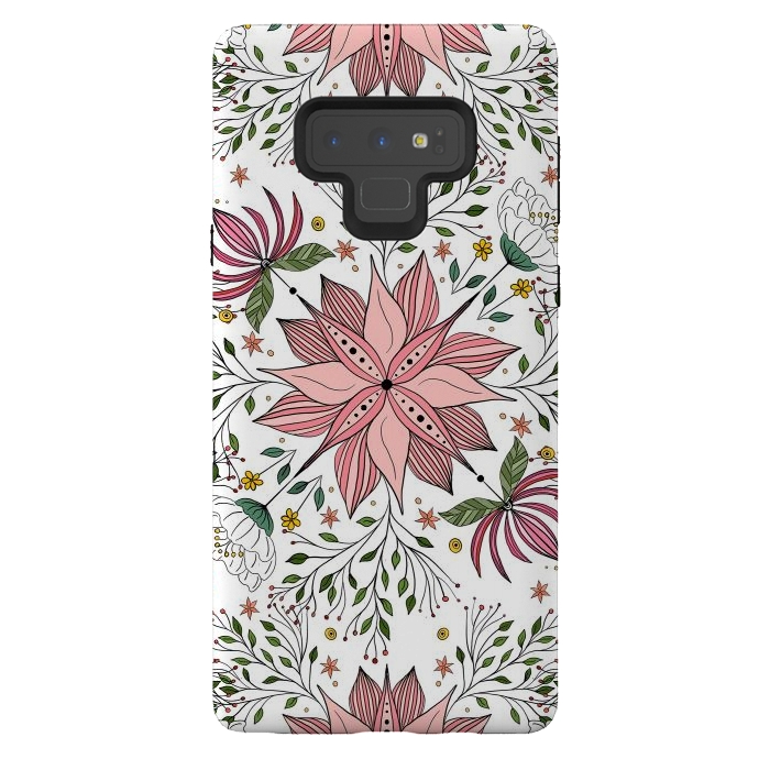 Galaxy Note 9 StrongFit Cute Vintage Pink Floral Doodles Tile Art by InovArts