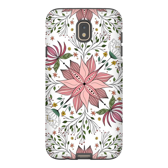 Galaxy J7 StrongFit Cute Vintage Pink Floral Doodles Tile Art by InovArts
