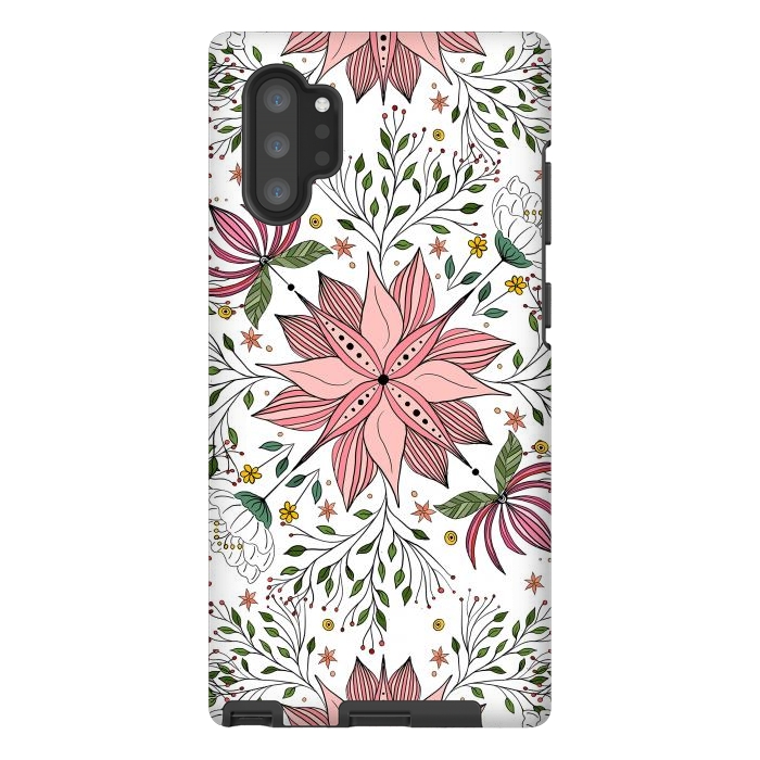 Galaxy Note 10 plus StrongFit Cute Vintage Pink Floral Doodles Tile Art by InovArts
