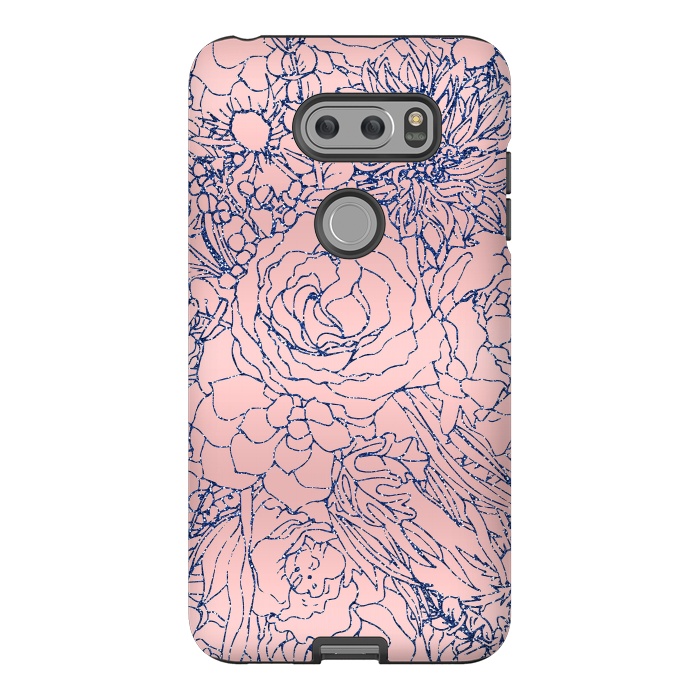 V30 StrongFit Stylish Metallic Navy Blue and Pink Floral Design by InovArts