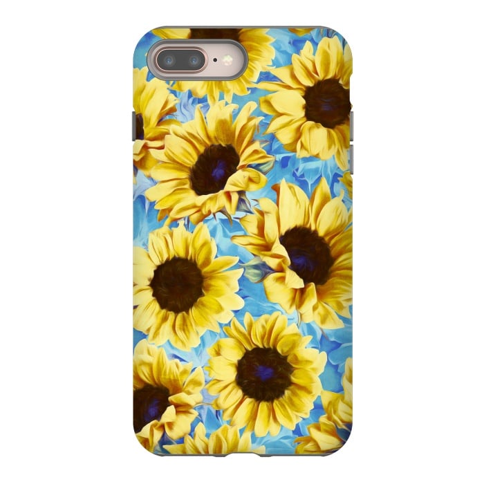 iPhone 7 plus StrongFit Dreamy Sunflowers on Blue by Micklyn Le Feuvre