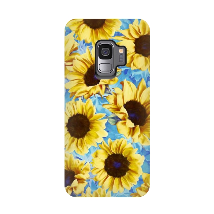 Galaxy S9 StrongFit Dreamy Sunflowers on Blue by Micklyn Le Feuvre