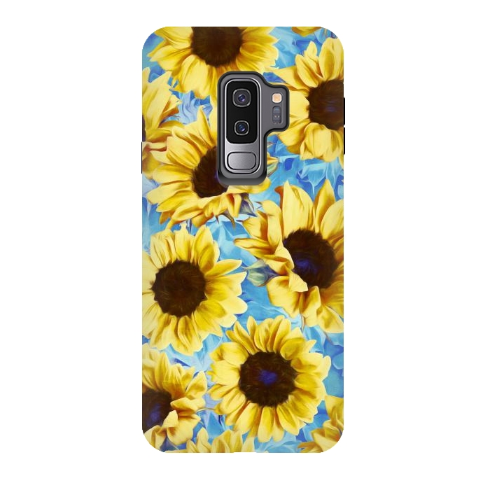 Galaxy S9 plus StrongFit Dreamy Sunflowers on Blue by Micklyn Le Feuvre