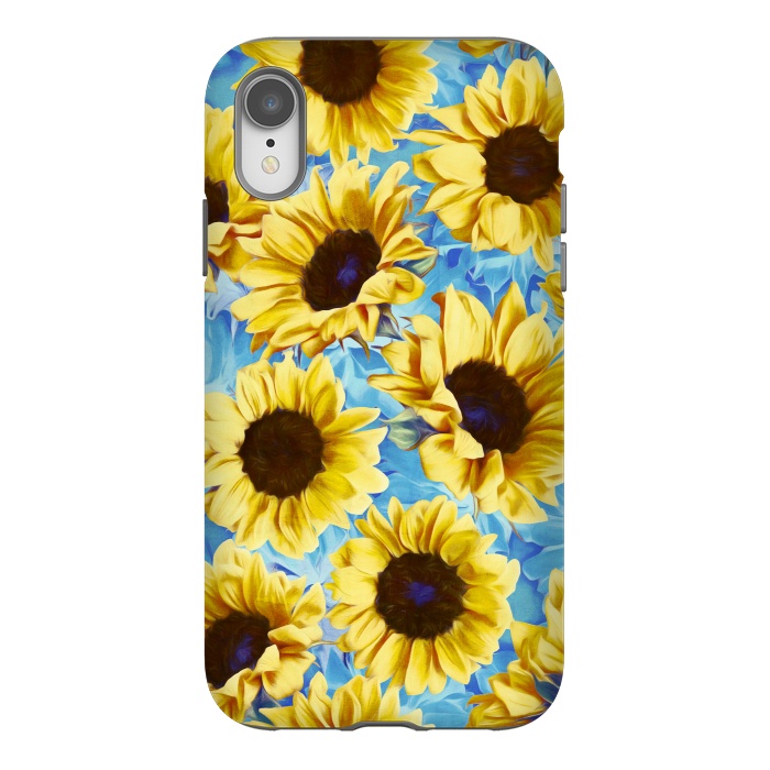 iPhone Xr StrongFit Dreamy Sunflowers on Blue by Micklyn Le Feuvre