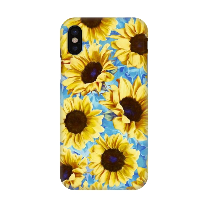 iPhone X SlimFit Dreamy Sunflowers on Blue by Micklyn Le Feuvre