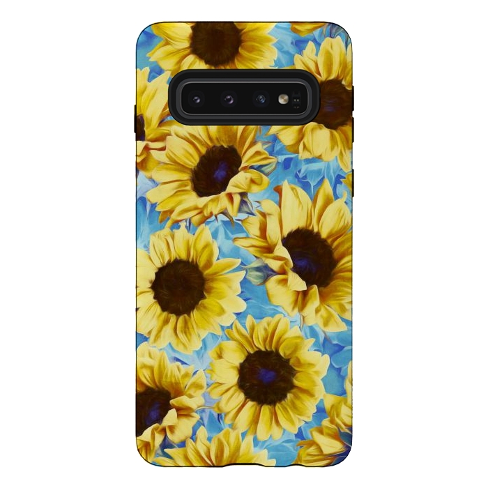 Galaxy S10 StrongFit Dreamy Sunflowers on Blue by Micklyn Le Feuvre