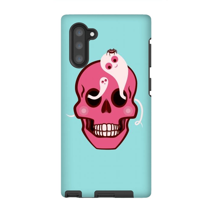 Galaxy Note 10 StrongFit Cute Pink Skull With Spider And Ghosts In Eyes by Boriana Giormova