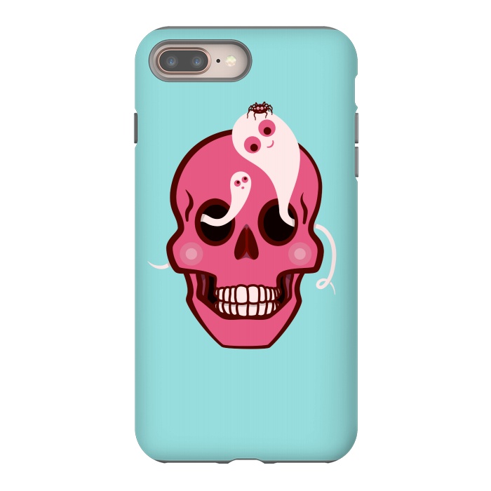 iPhone 7 plus StrongFit Cute Pink Skull With Spider And Ghosts In Eyes by Boriana Giormova