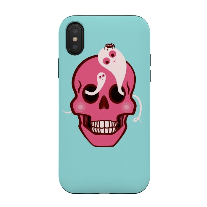 iPhone Xs / X StrongFit Cute Pink Skull With Spider And Ghosts In Eyes by Boriana Giormova