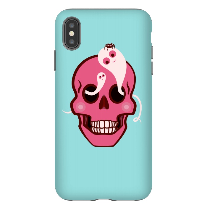 iPhone Xs Max StrongFit Cute Pink Skull With Spider And Ghosts In Eyes by Boriana Giormova