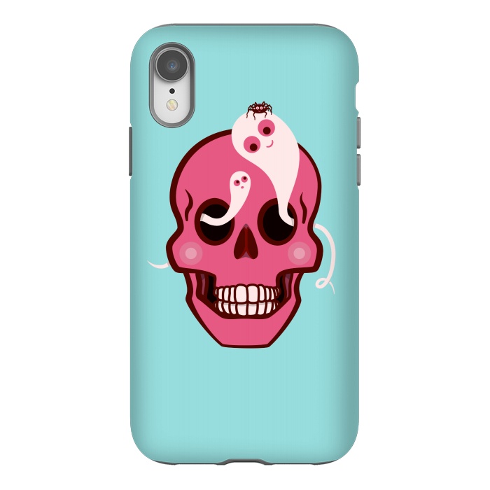 iPhone Xr StrongFit Cute Pink Skull With Spider And Ghosts In Eyes by Boriana Giormova
