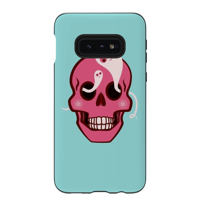 Galaxy S10e StrongFit Cute Pink Skull With Spider And Ghosts In Eyes by Boriana Giormova