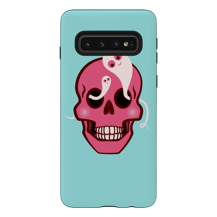 Galaxy S10 StrongFit Cute Pink Skull With Spider And Ghosts In Eyes by Boriana Giormova