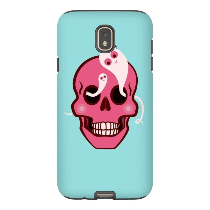 Galaxy J7 StrongFit Cute Pink Skull With Spider And Ghosts In Eyes by Boriana Giormova