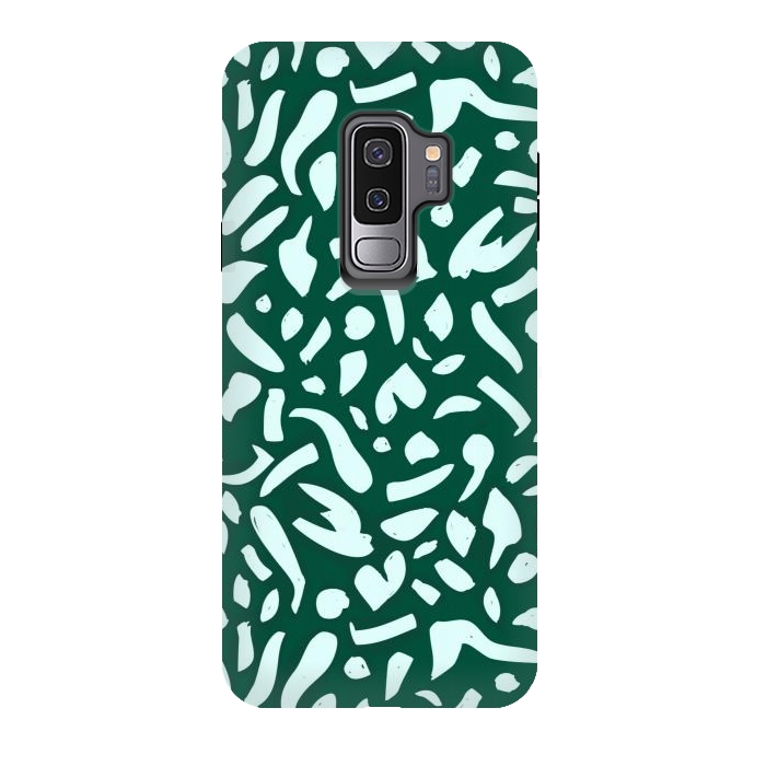 Galaxy S9 plus StrongFit Deep Emrald | Green Terrazzo Pattern | Fun Funky Eclectic Modern Boho Painting by Uma Prabhakar Gokhale