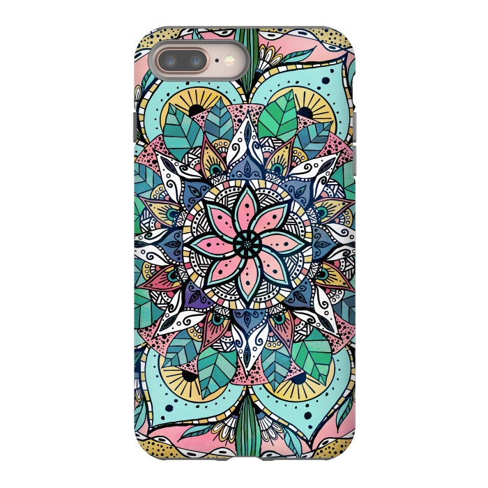 iPhone 7 plus StrongFit Bohemian Colorful Watercolor Floral Mandala by InovArts