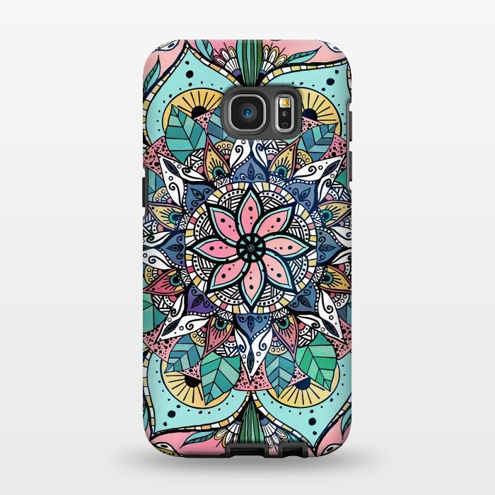 Galaxy S7 EDGE StrongFit Bohemian Colorful Watercolor Floral Mandala by InovArts
