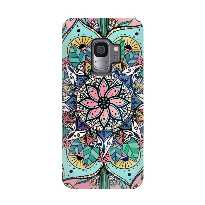 Galaxy S9 StrongFit Bohemian Colorful Watercolor Floral Mandala by InovArts
