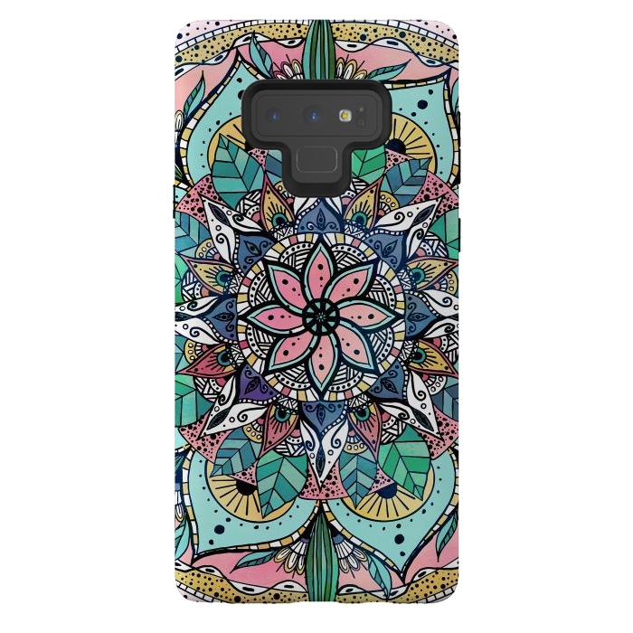 Galaxy Note 9 StrongFit Bohemian Colorful Watercolor Floral Mandala by InovArts
