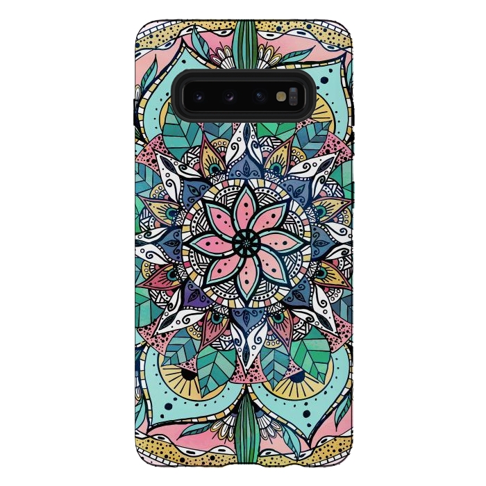 Galaxy S10 plus StrongFit Bohemian Colorful Watercolor Floral Mandala by InovArts